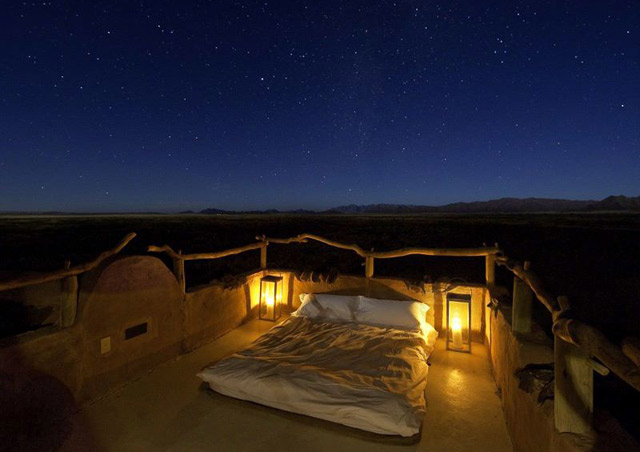 At Little Kulala Lodge in Sossusvlei, the staff made up a “star bed” on the roof of my lodge. The stars were brilliant….