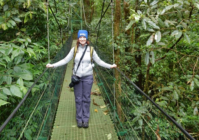 Enjoying the cloud forest canopy view in Monteverede, Costa Rica.