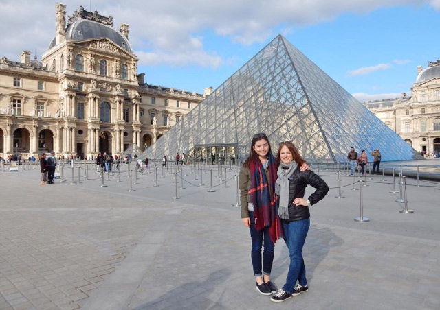 Visiting the Louvre in Paris, France with my daughter.