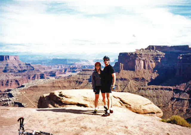 Mountain biking the 100-mile White Rim Trail with my husband and friends in Canyonlands National Park, Moab, Utah.