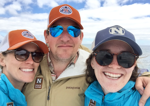 Three's company in the Galapagos! Aboard the Nemo III with coworkers Mark Hickey and Ellie Milner.