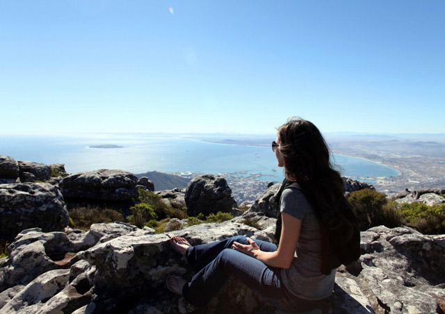 The view from Table Mountain in Cape Town, South Africa. You can see Robben Island, the new Green Point Stadium built for World Cup 2010 and all of Table Bay. Stunning!