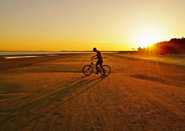 Biking on the hard-packed sand of the Hilton Head beaches in South Carolina.