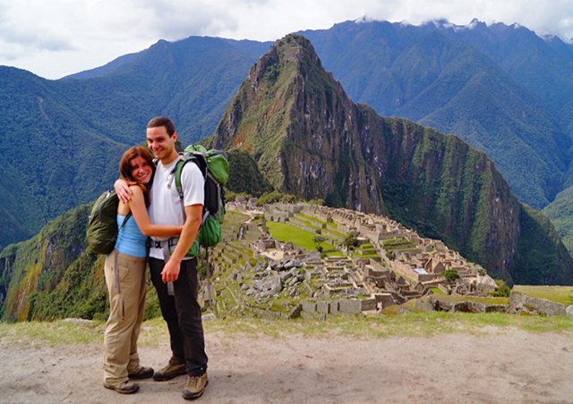 Arriving at Machu Picchu after three days of trekking the Inca trail from Cusco.