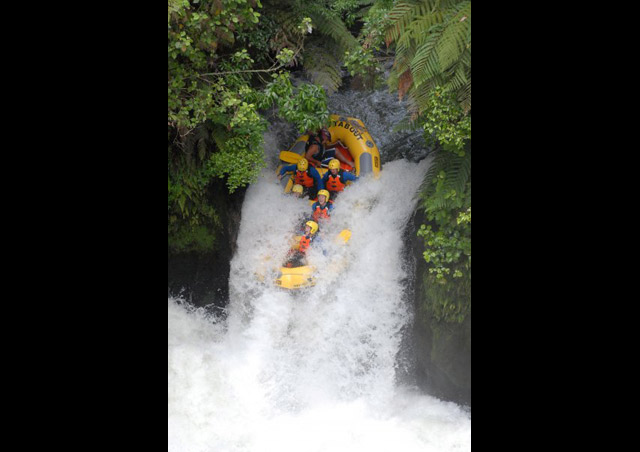 Taking the plunge over the highest raftable waterfall in New Zealand on the Kaituna River