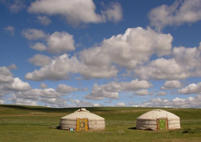 About half of Mongolia’s population are nomads, living in round white felt gers and moving seasonally with their flocks and herds.