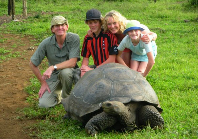 With my family in the highlands of Santa Cruz Island. Galapagos giant tortoises can weigh up to 600 lbs. and live to 200 years!
