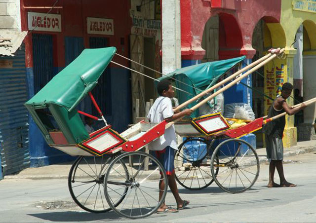 Colorful rickshaws are a convenient way to get around the crowded streets.