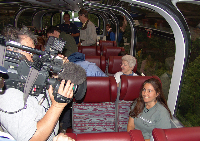 On my Alaska trip a few years ago, there was a film crew on board making a documentary on dome cars. They filmed me for a bit and wound up using my segment. It appeared for 6 months on every Frontier Airlines flight. I felt like a celebrity.