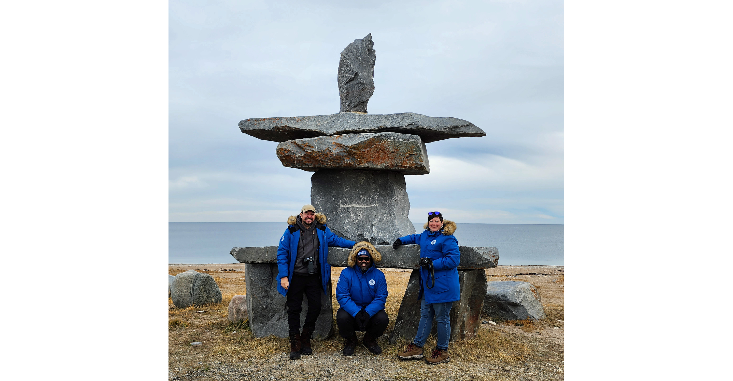 An inukshuk on Hudson Bay in Churchill, Canada after several days of watching polar bears out on the tundra.