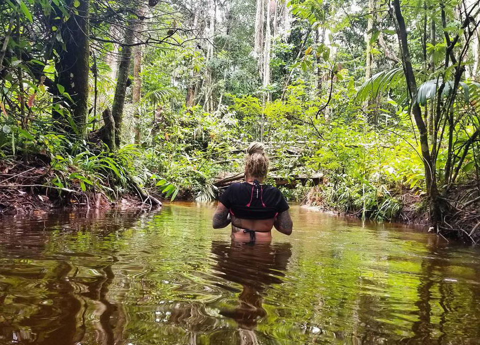 River wading in the Amazon