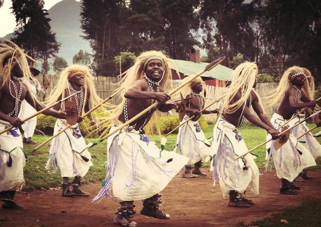 Sacola Community Dancers at the Volcanoes National Park headquarters in Rwanda, before our gorilla trek.