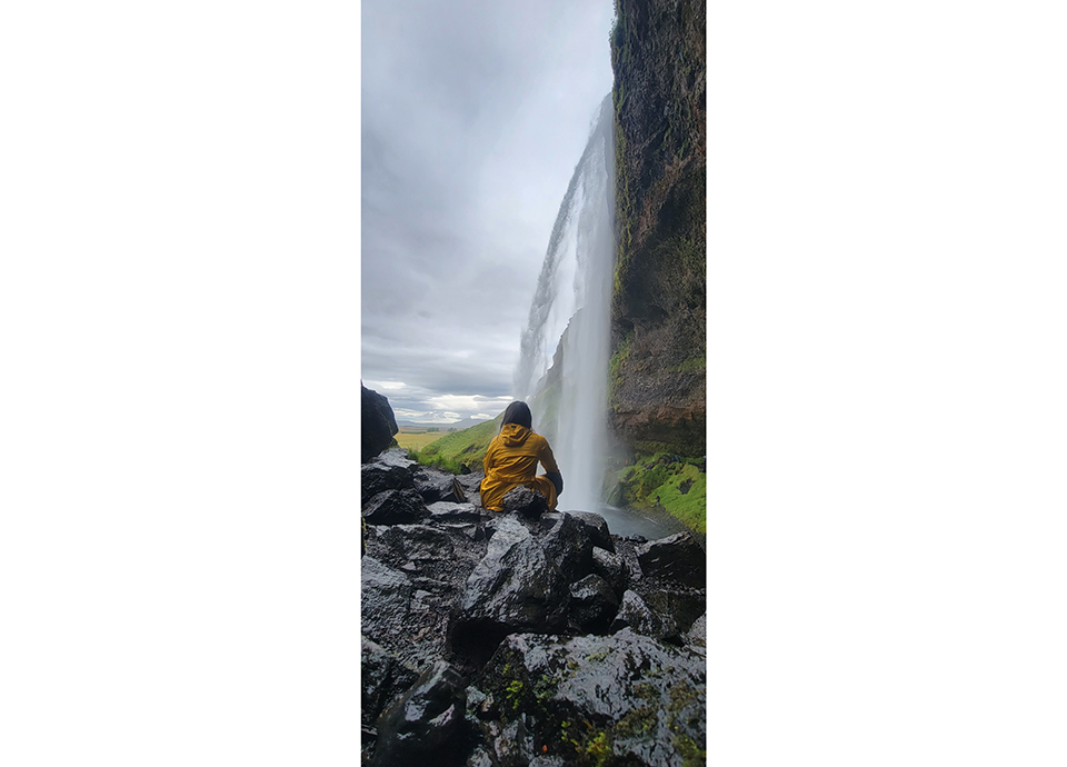 Peaceful moments in nature at Seljalandsfoss in Iceland.