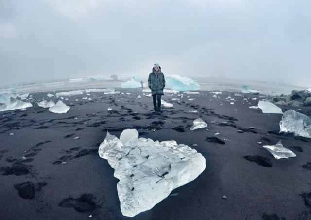  Walking around "diamonds" on a black sand beach. What else ya got, Iceland?