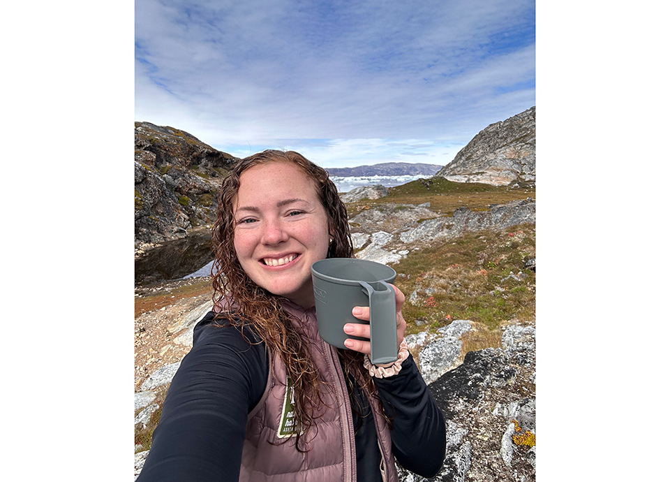 Enjoying a warm tea after a polar plung into the Sermilik Fjord in East Greenland.