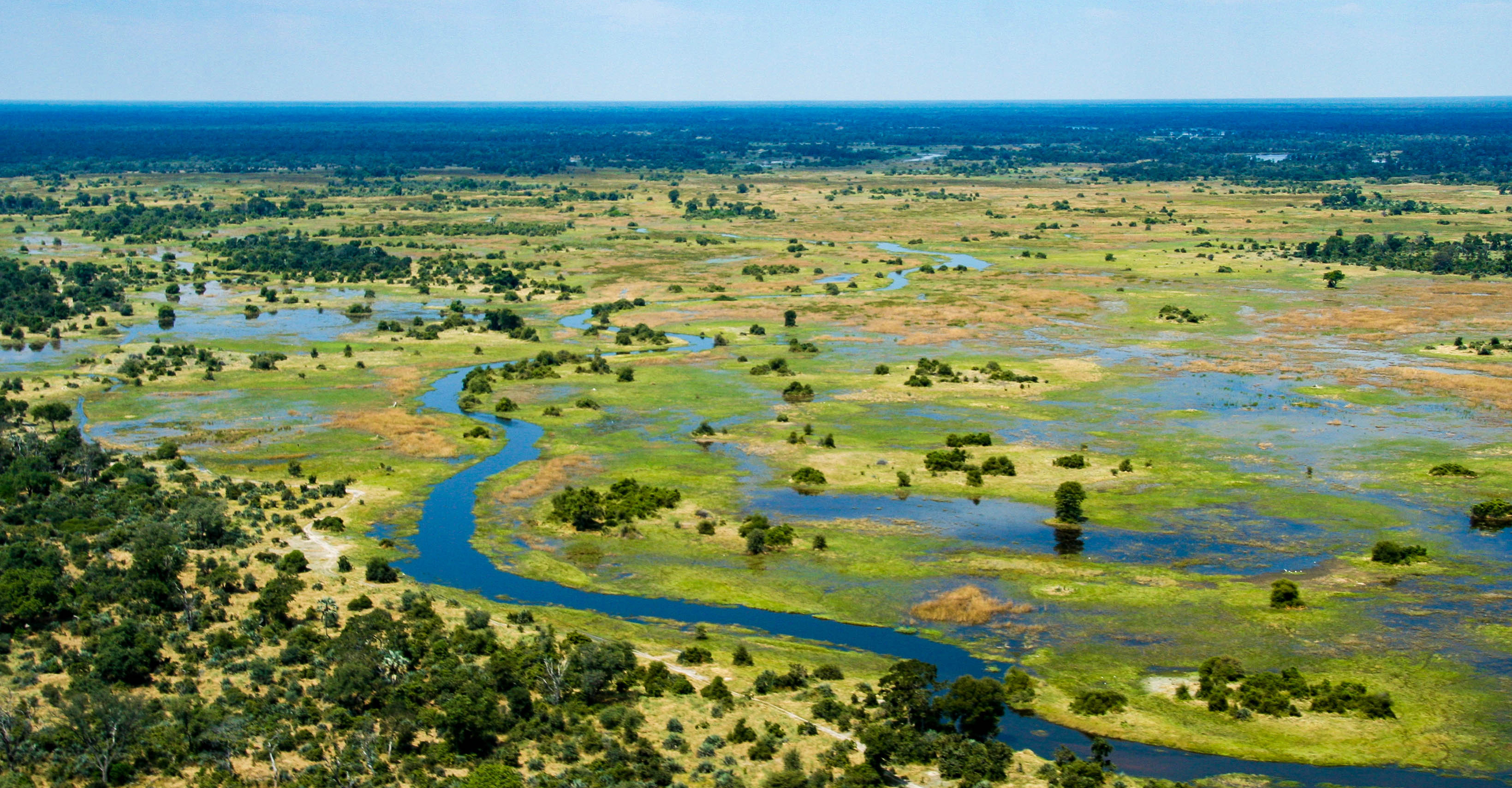 An aerial view of the Okavango Delta during the wet season, Botswana