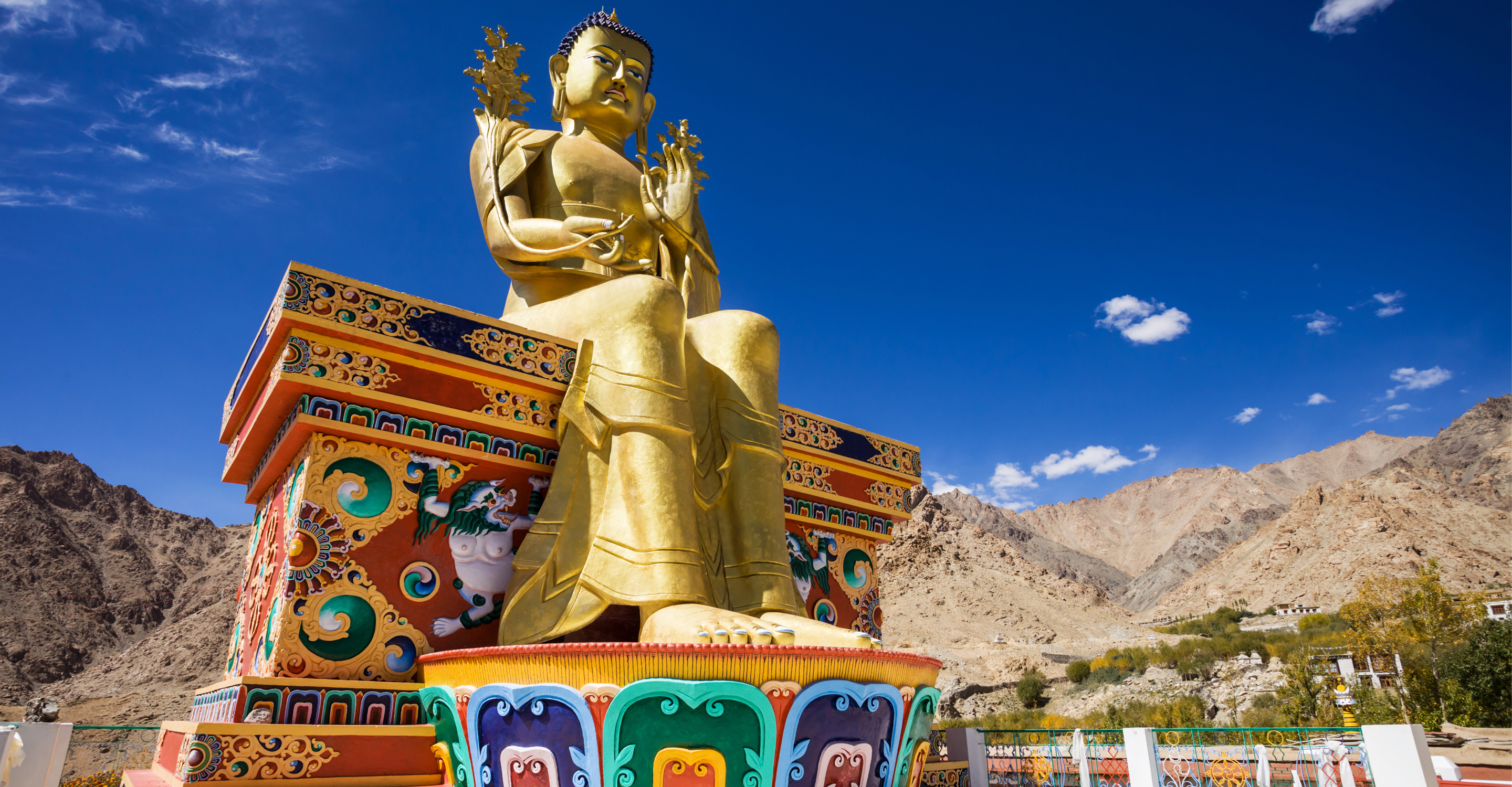 A large Buddhist statue at Likir Monastery in Ladakh, India
