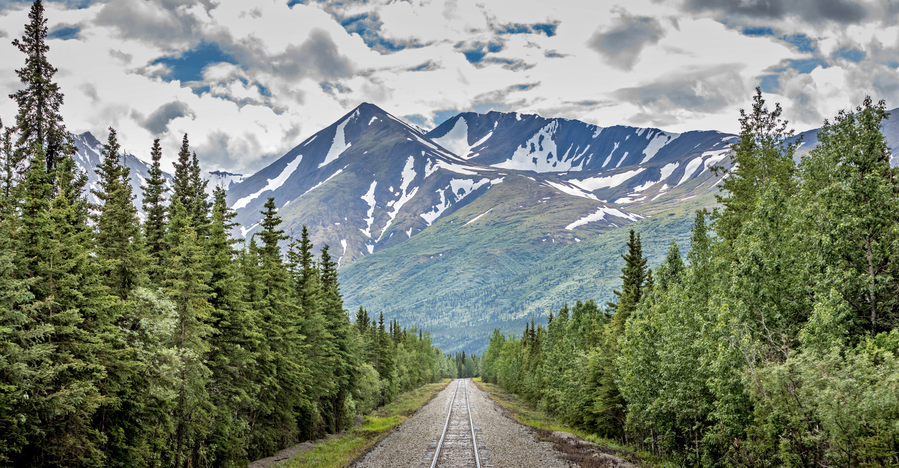 Railroad tracks through the Alaskan wilderness, USA