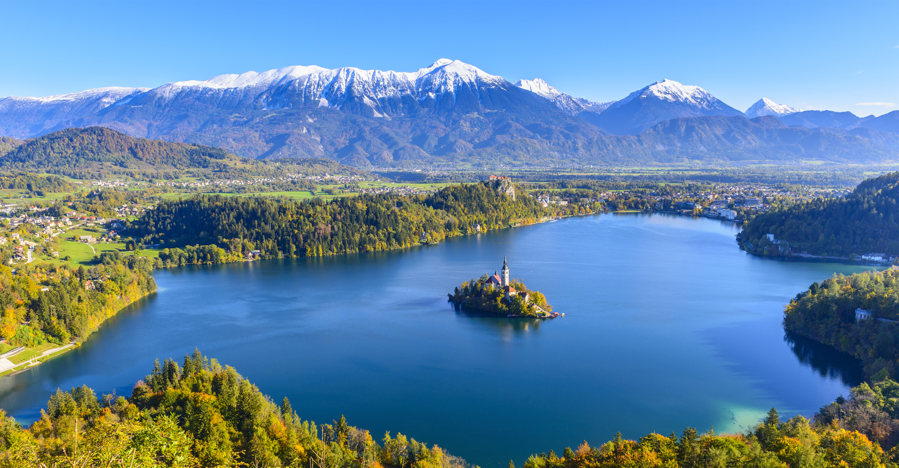 Aerial view of Lake Bled from Mt. Osojnica, Slovenia
