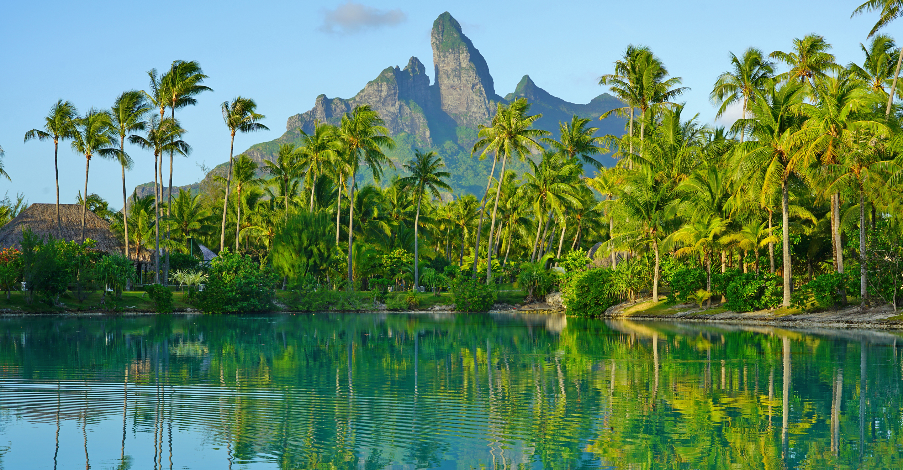 View of the Mont Otemanu mountain at sunset in Bora Bora, French Polynesia, South Pacific