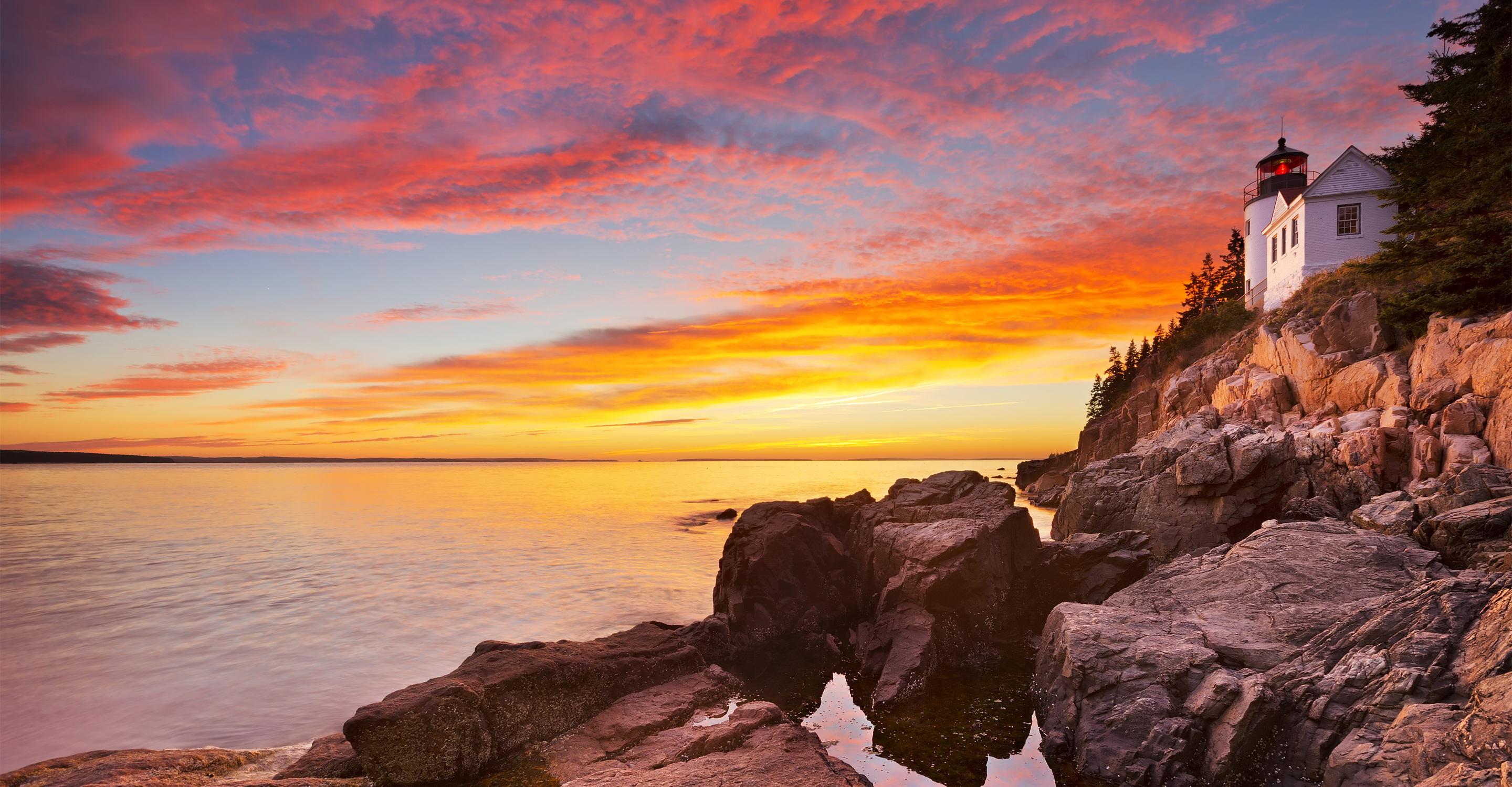 Sunset at the Bass Harbor Head Lighthouse in Acadia National Park, Maine, USA