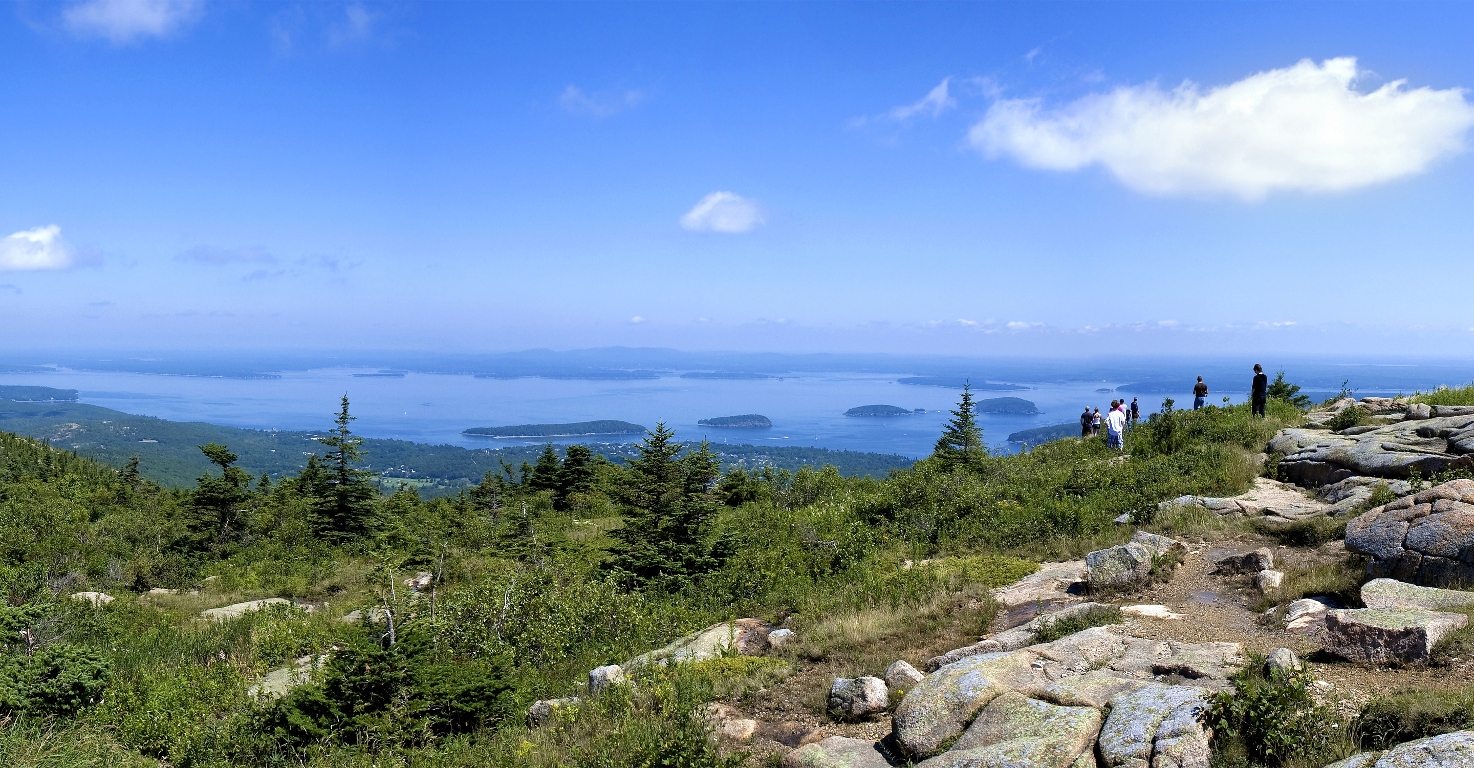 A view of Harbor Bay from Cadillac Mountain in Acadia National Park, Maine, USA