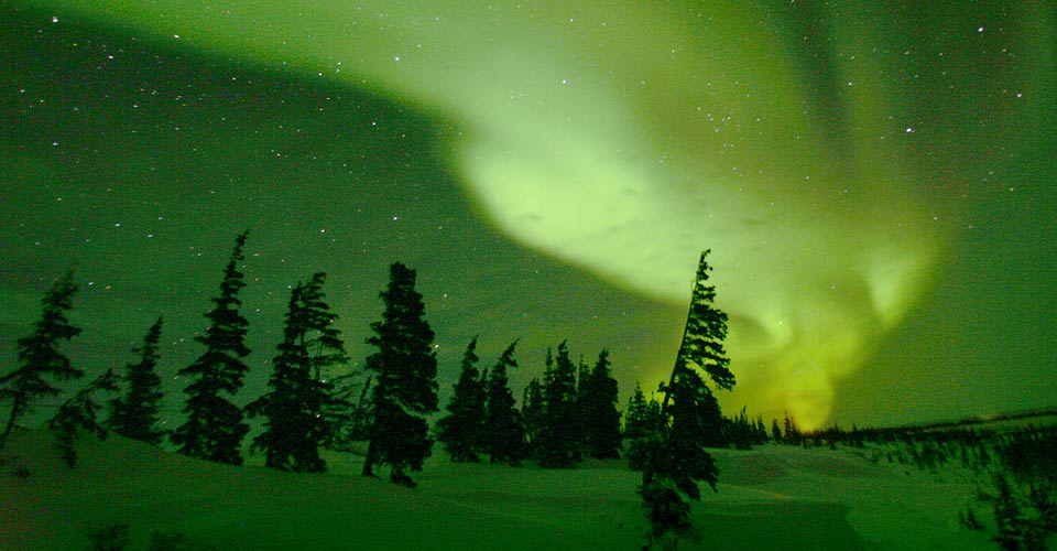 Northern Lights above the tundra in Churchill, Manitoba, Canada;