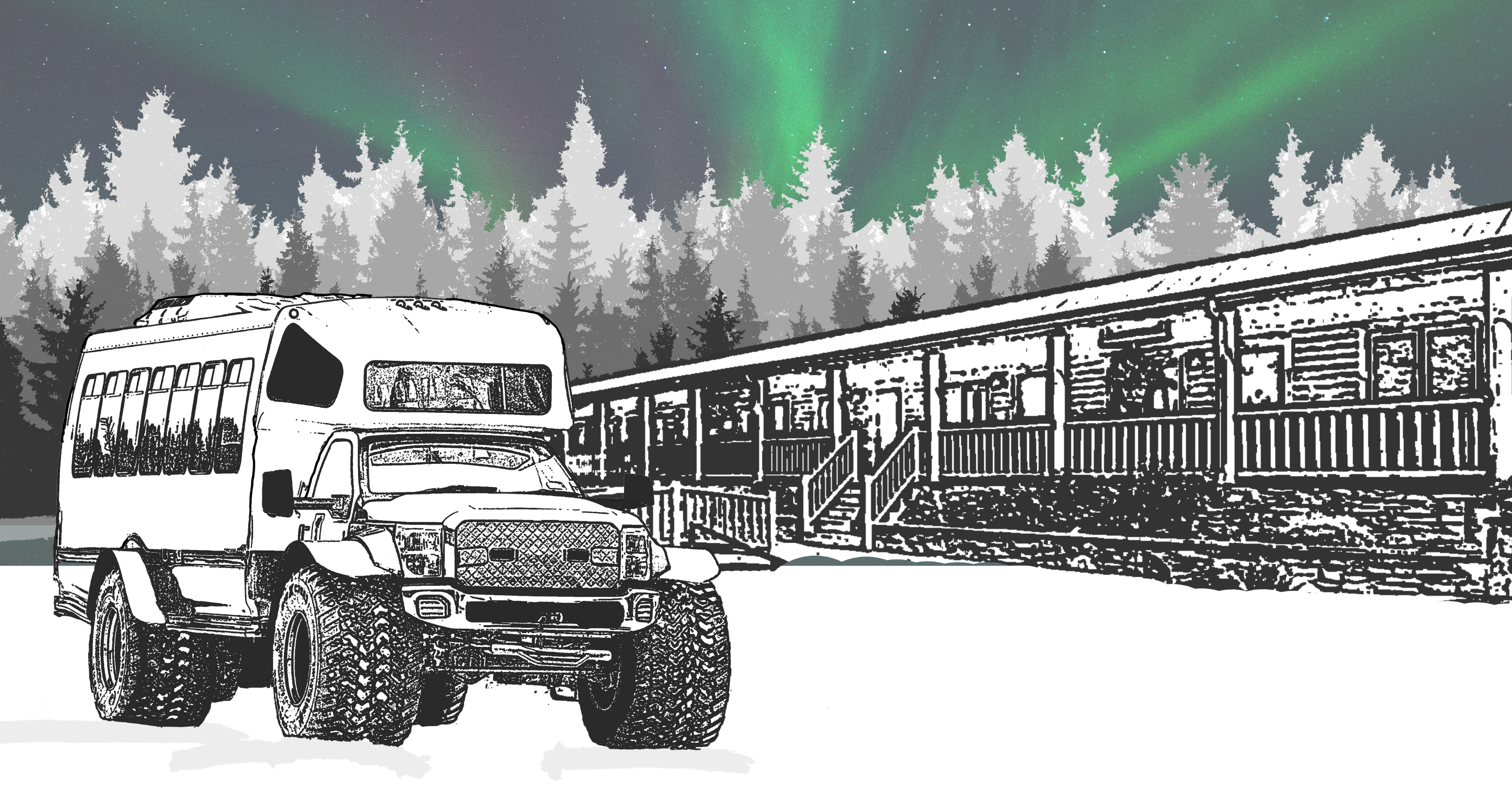 An artist's rendering of the Aurora Cabin, Churchill, Manitoba, Canada