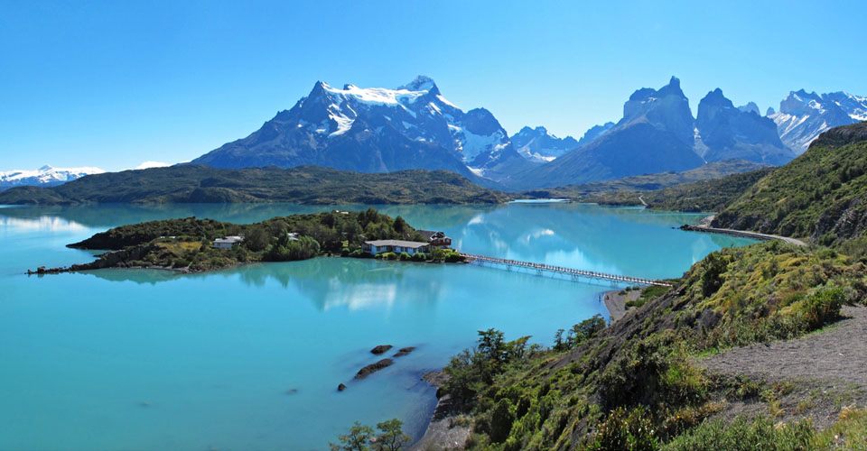 View of a lake and mountains in Torres del Paine National Park, Patagonia, Chile