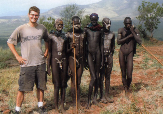 Here I am fitting in with the locals. For reasons unknown to me, these guys named their tribe the Mursi (pronounced more-see). I'm the sixth one from the right.